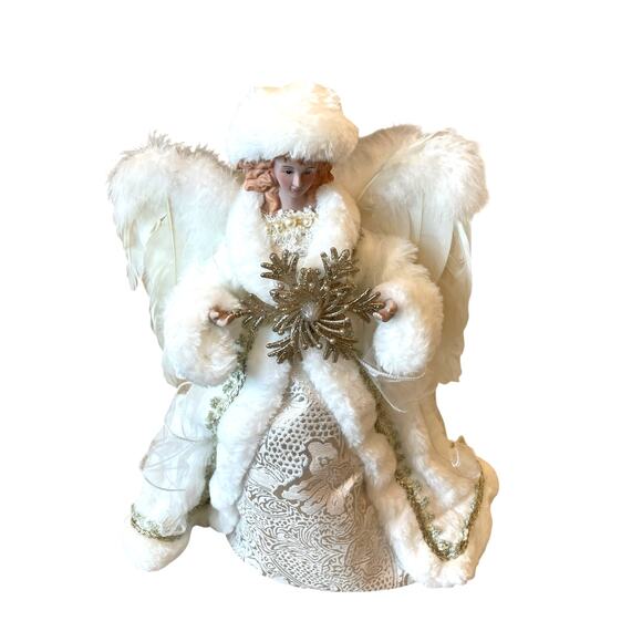 Christmas Angel Tree Topper 16in White & Gold Holiday Glam 34th & Pine NEW - Picture 8 of 10